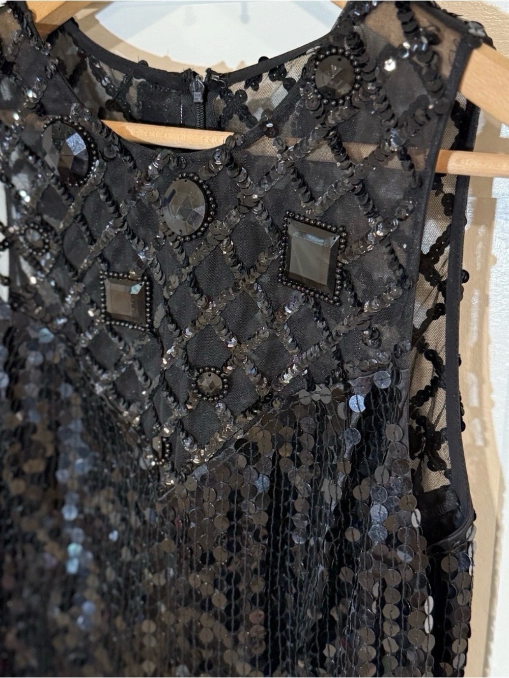 Vintage Niteline Della Roufogali | Black Sequin Beaded Dress | see measurements